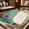 Gold Metal Bezel Jewelry Gem Valet Catchall Dish Display Tray Organizer Set Stackable Velvet Necklace Ring Bangle Organizer