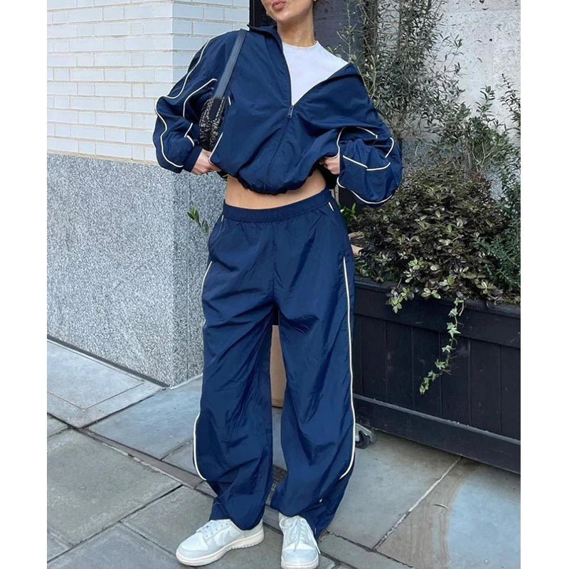 2025 Women Clothing 2 Piece Sweatpants and Hoodie Set Custom Harem Pants Set Women Windbreaker Tracksuit