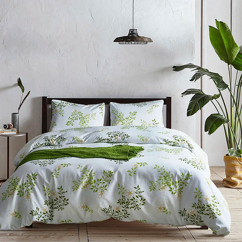Uganda Hot Sale Bed Linen Polyester Print Plant king Size Bedding Green Duvet Cover Sets Wholesaler