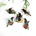 Crow Raven Hard Enamel Plated Pins Custom Bird Feather Moon Flowers Brooches Bag for Punk Badge Gothic Metal