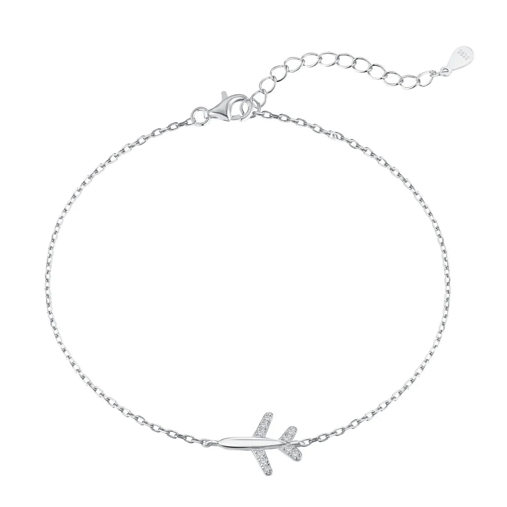 Dylam Simplicity Design 925 Sterling Silver Rhodium 18K Gold Plated Link Chain 5A Cubic Zirconia Airplane Pendant Bracelets