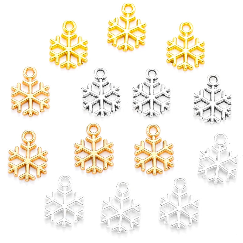 100pcs/bag 4Color Christmas Snow Charms Alloy for Earring Necklace Pendants DIY Handmade Jewelry Accessories Making 15*11mm L523