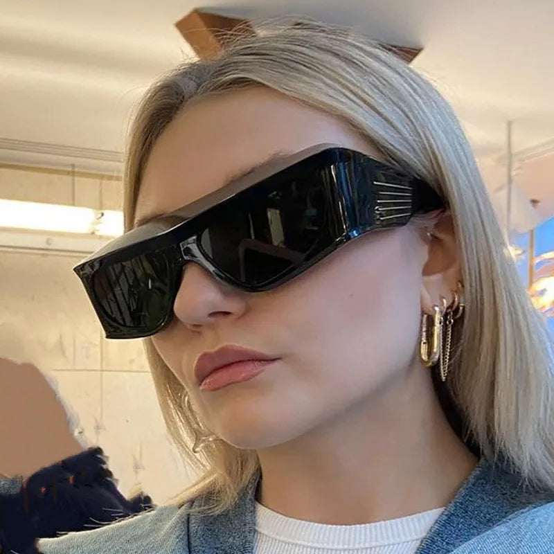 Flat Top Shades UV400 Wide Leg White Black Sunglasses Eyewear Punk Y2K Futuristic Shades Full Frame Driving Cycling Sunglasses