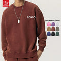 SK 360G Men's Premium Winter Streetwear Heavy-Duty Knitted Oversized Fleece Crew Neck Hoodie Solid Color Washed Distressed Style