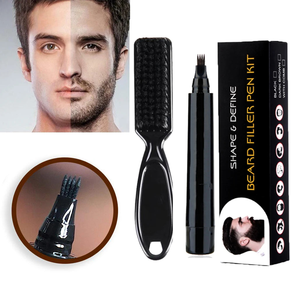 VERONNI Beard Filling Pen Kit Filler Pencil with Shaving Brush Styling Facial Hair Engraving Liquid Waterproof Moisturizing