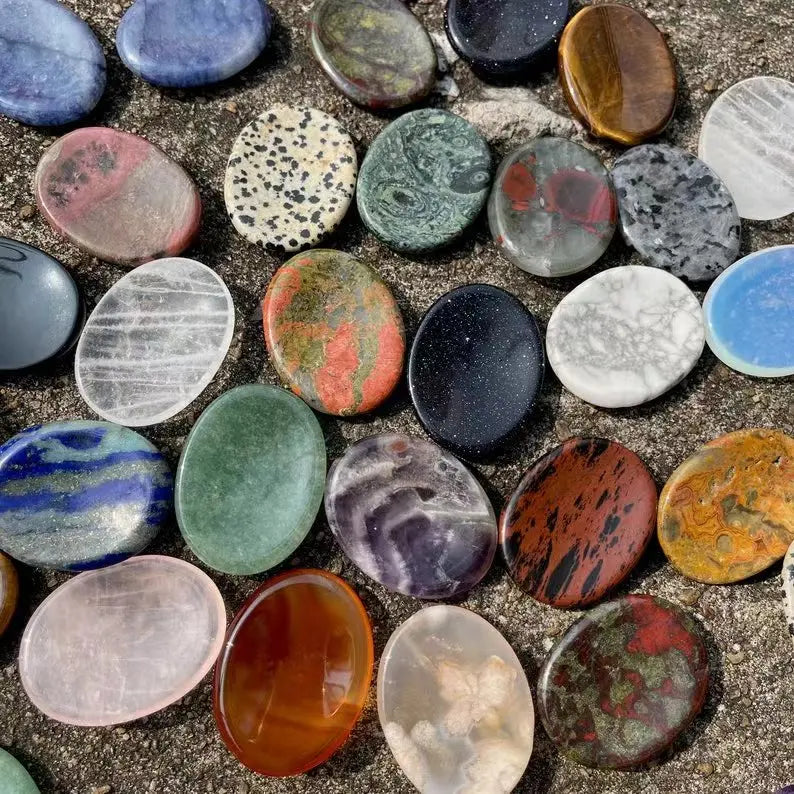 35*45*10mm Natural Charka Gemstone Worry Stone/Oval Jade Message Palm Stone Anti Anxiety Stress Relief Thumb Pocket Stone