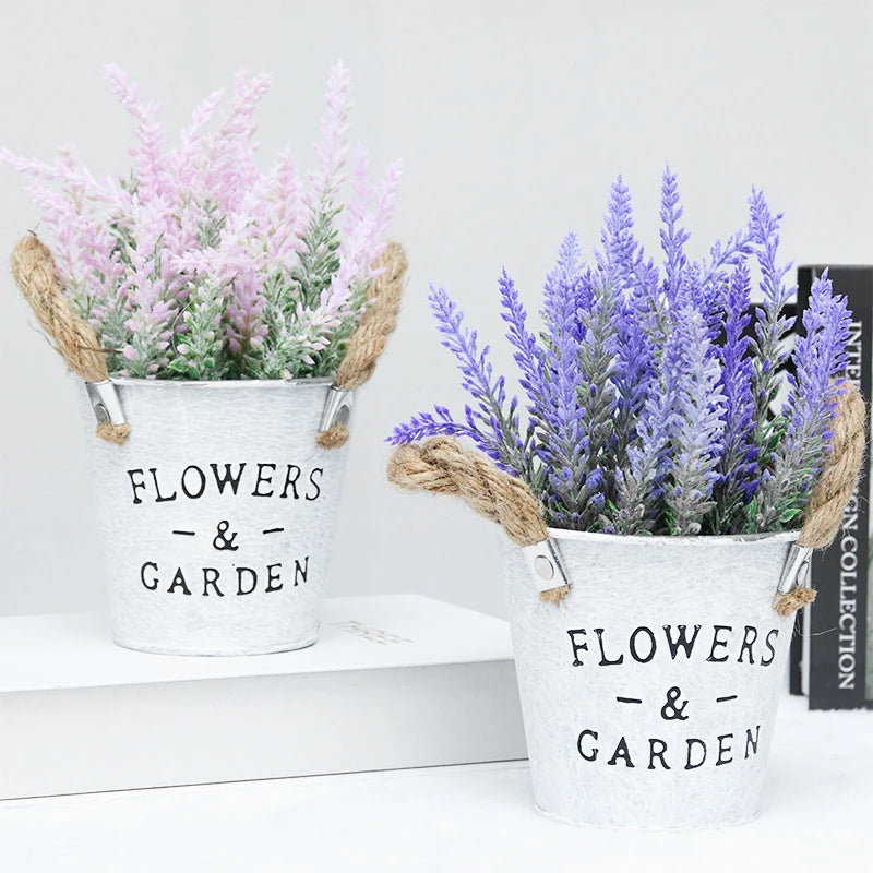 New Artificial Flowers Long Realistic Purple Flowers Artificial Lavender in Pot Decorative Flowers