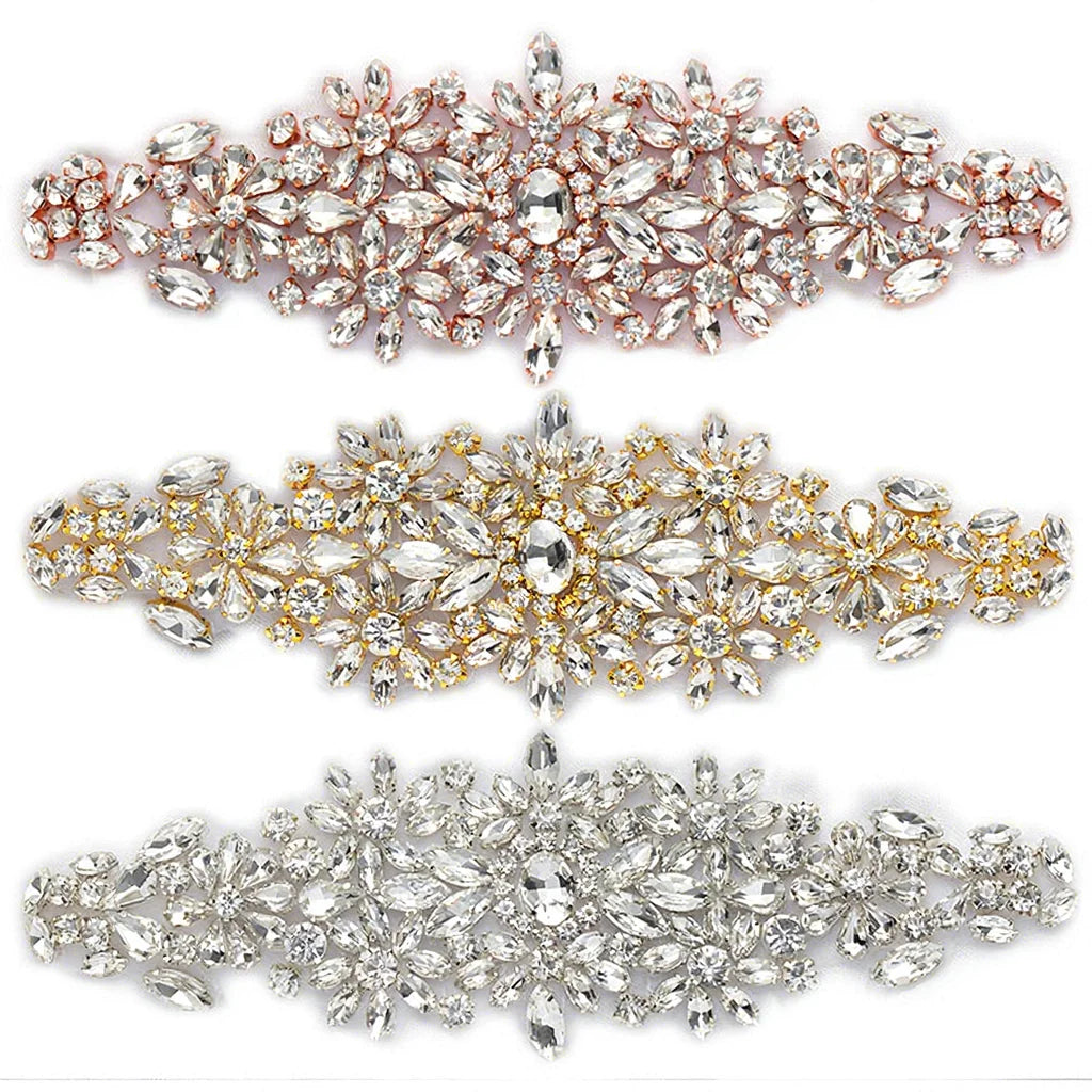 WRA-997 Top Selling Bridal Crystal Garter Rhinestone Belt Applique Diamante Sash for Bridesmaid Gown Embellishments