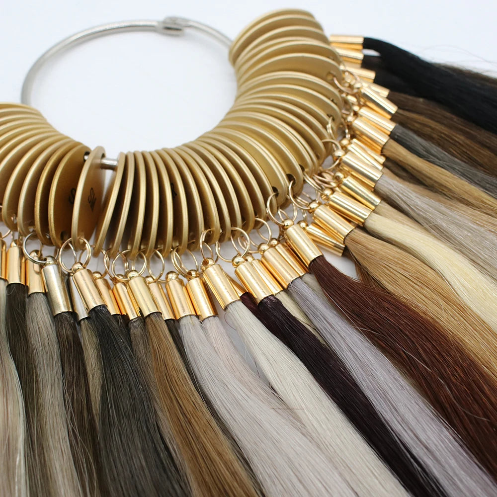 46pcs 20cm  New Real Human Hair Color Rings Swatches for Human Hair Extensions Salon Tools Hair Dyeing Sample Chart Ring