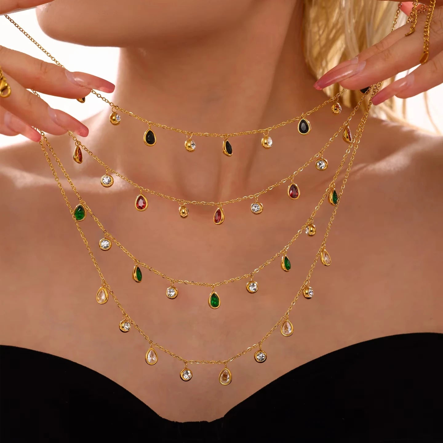 18K Luxury Design Jewelry Women Wedding Zircon Water Drop Pendant Necklace for Party