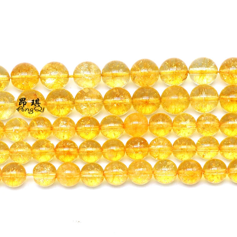 Yellow Cracked Crystal Beads Round Natural Yellow Crystal Quartz Beads for Jewelry Making 6mm 8mm 10mm 12mm