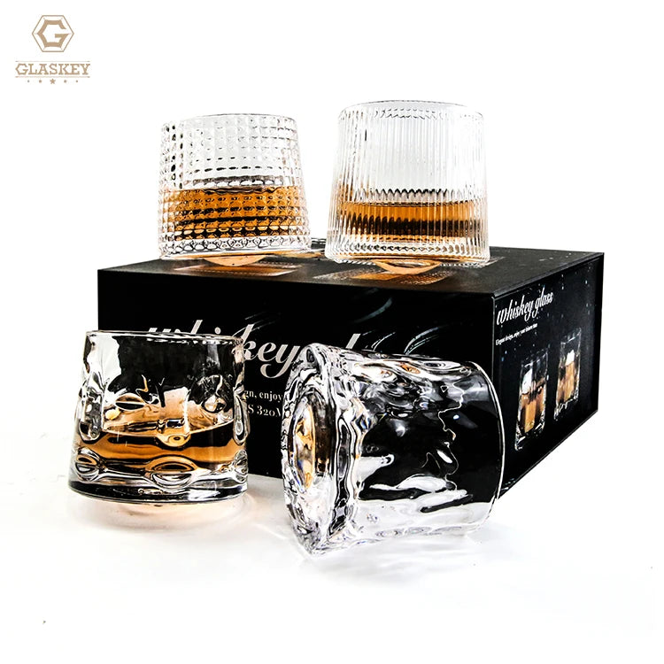 Wholesale Rotating Whiskey Glasses 4 Pcs/Set Glass Cups Whiskey Glass Gift Box for Commercial Gifts Bar Household
