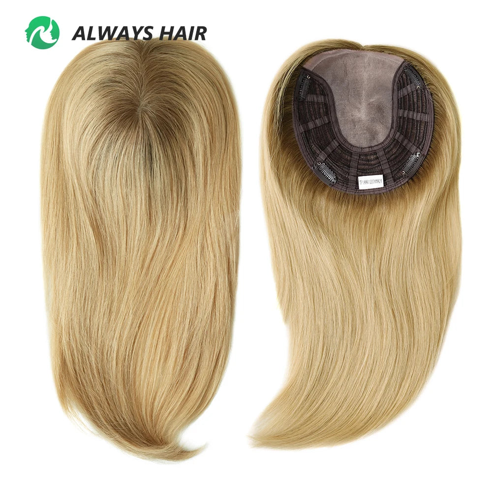6x7 14 Inches Remy Chinese Human Hair Prosthesis Womens Toupees 3 Clip in Mono Top