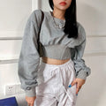 Custom Women Grey Long Sleeve Corset Waist Cropped Sweatshirt Structured Panel Slim Fit Stretchy Casual Daily Streetwear Hoodie