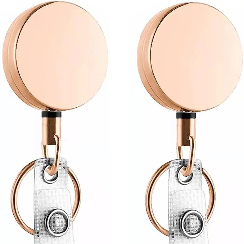 Hot Sale Rose Gold Heavy Duty Retractable Pull Badge Reel Metal ID Badge Holder Reel with Belt Clip Key Ring for Name Card