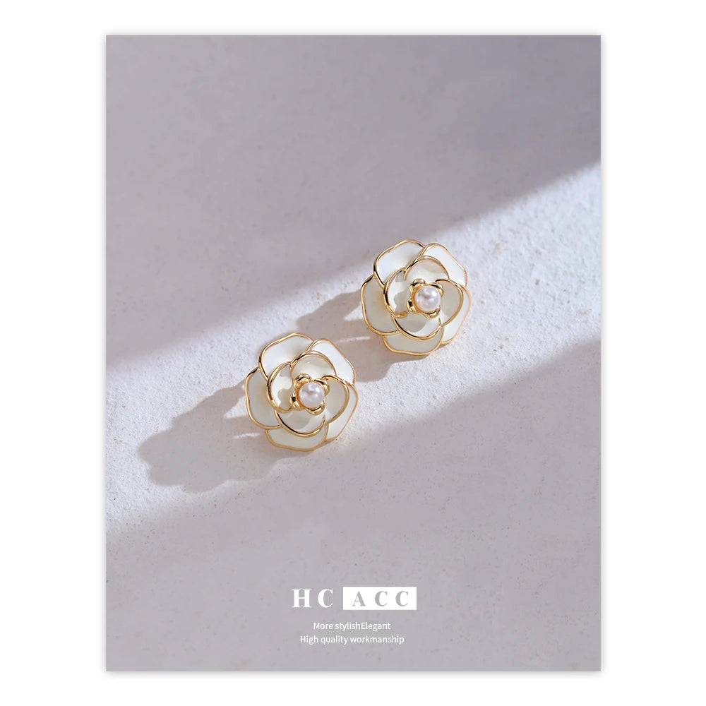 Designer Vintage Romantic Camellia Earrings Elegant Women's Accessories