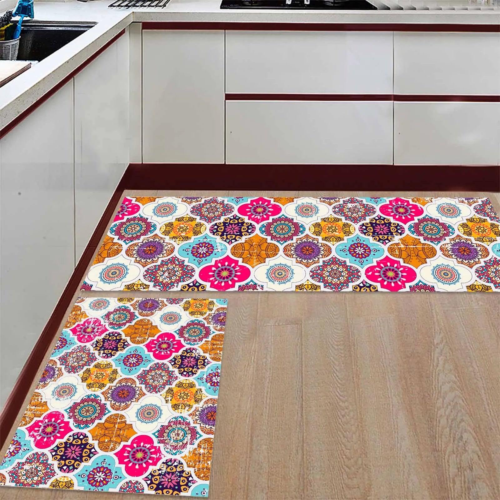 Custom Kitchen Rug Mats Made of 100% Polyester 2 Pieces Soft Kitchen Mat Specialized in Anti Slippery and Machine Washable
