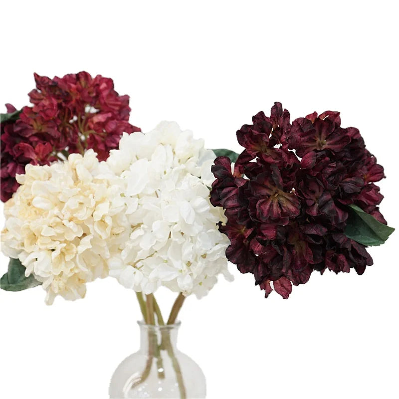 New Design Burnt Edge Hydrangeas Faux Dried Flowers Silk Artificial Hydrangea Flower for Decor