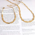 Double Layer Twist Flat Snake Chain Bracelet Stainless Steel Gold Necklaces Fashion Jewelry Sets Necklaces for Women