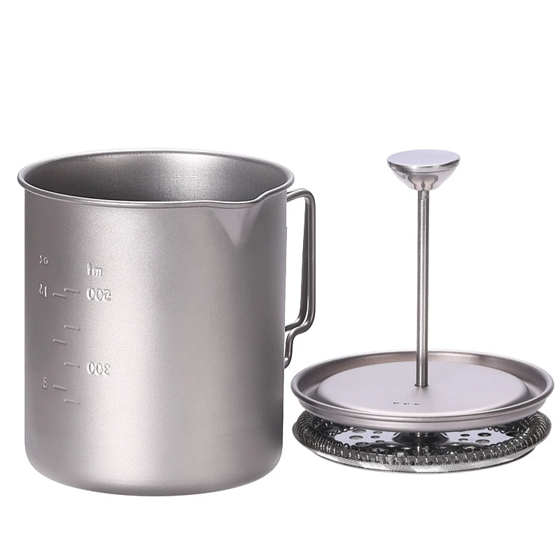 Camping Titanium Mug Cup with French Coffee Press Device Foldable Handle 750 ml Titanium Drinking Mug Cup