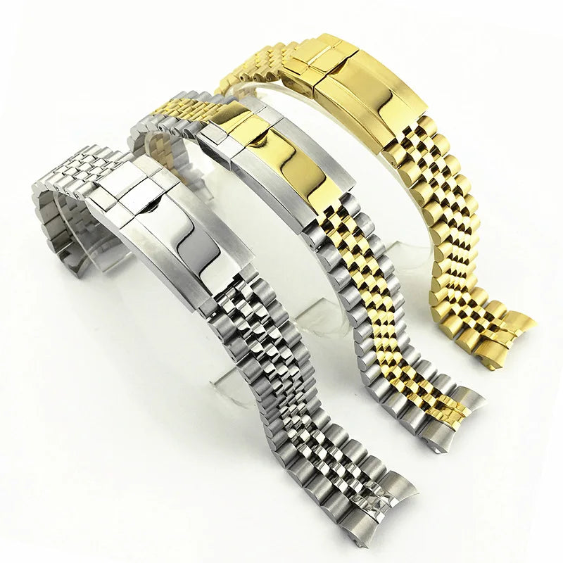 20mm Gold Color Stainless Steel Breathable Adjustable Deployment Clasp Wrist Watch Band for Smartwatch