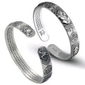 SC Vintage S999 Sterling Silver Relief Pixiu Bangles Bracelets Men Mindful Protection Lucky Wealth Prajna Heart Sutra Bangles