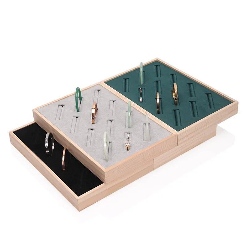 Solid Wood Jewelry Display Plate for Bracelets Silver Tray Insert for Rings and Jade Storage Props with Bag Packaging Display