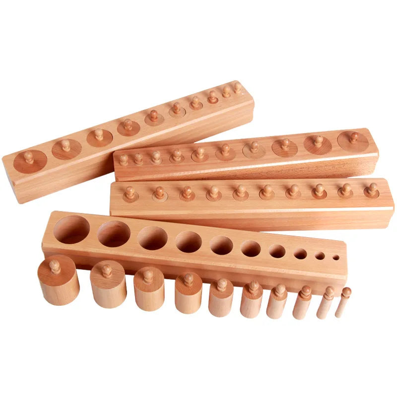 Montessori Teaching Aids Socket Cylindrical Wooden Kids Learning Educational Montessori Toys