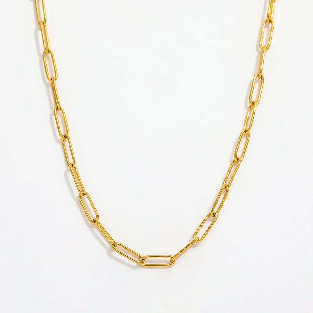 Joolim Jewelry Gold Plated Statement Paper Pin Link Chain Adjustable Necklace Stainless Steel Jewelry Wholesale