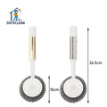 Stainless Steel Wire Scourer with Long Handle Eco-Friendly Kitchen Cleaning Ball Pot Brush Made of PP Material