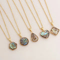 18K Gold Natural Abalone Shell Stone Pendant Necklace Malachite Onyx Turquoise Heart/Water Drops/Square Geometry Beads Parties