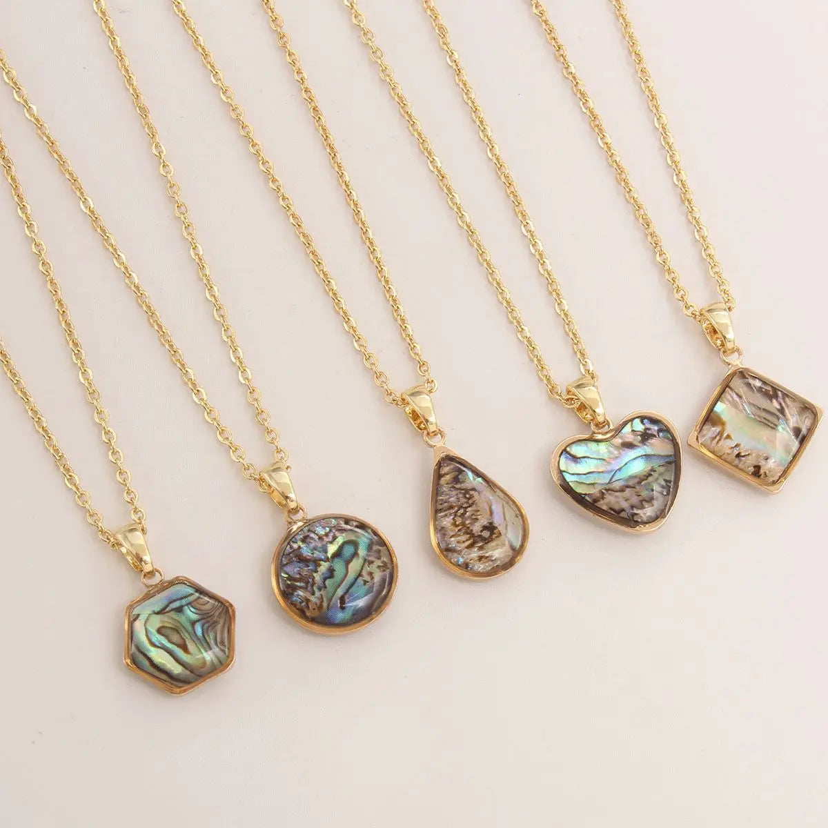18K Gold Natural Abalone Shell Stone Pendant Necklace Malachite Onyx Turquoise Heart/Water Drops/Square Geometry Beads Parties