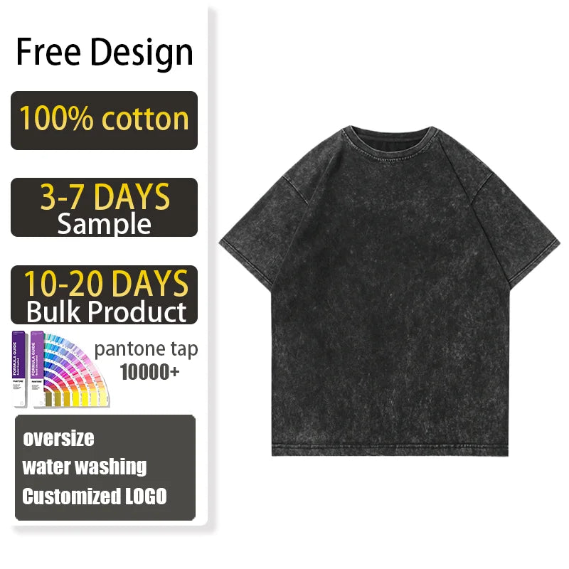 YUCHEN High Quality 100% Cotton Oversized T-Shirt Custom Logo Vintage Unisex Blank T-shirt Print Heavy Washed Solid Casual Tee