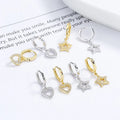 Fine Jewelry 925 Sterling Silver Earring Hollow love Heart Star Zircon Gold Plated Hoop Earrings for Women Valentine's Day