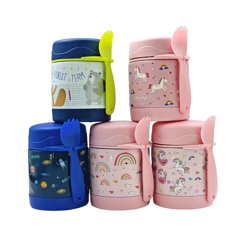 BPA Free Insulated Vacuum Food Jar Thermos Flask Double Wall 304 Stainless Steel Lunch Box Hot Pot Food Warmer Set with Spoon