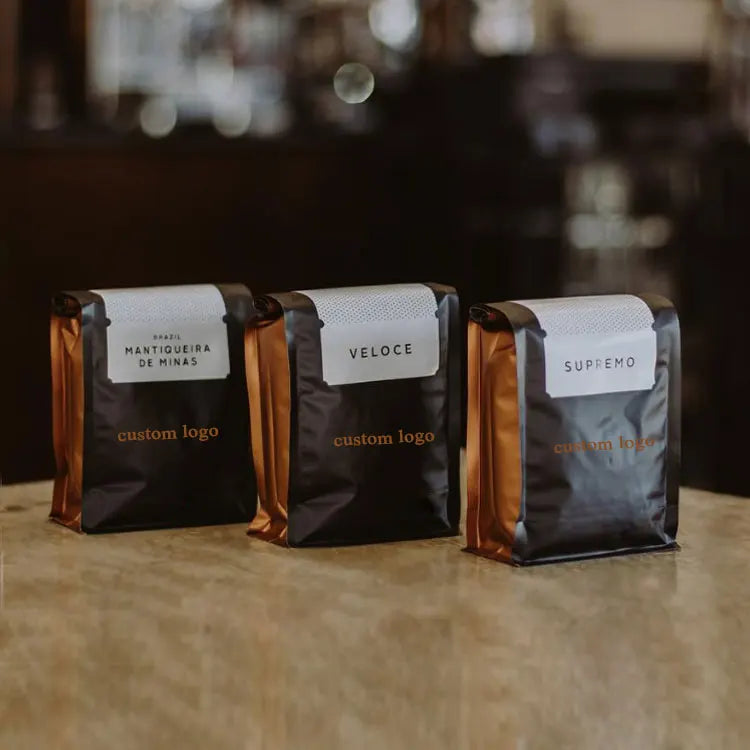 AT PACK 12oz Eco Friendly Matte Black Coffee Bags Valve 250g 500g 1kg Small Flat Bottom Gusset Bean Ground Coffee Pouch