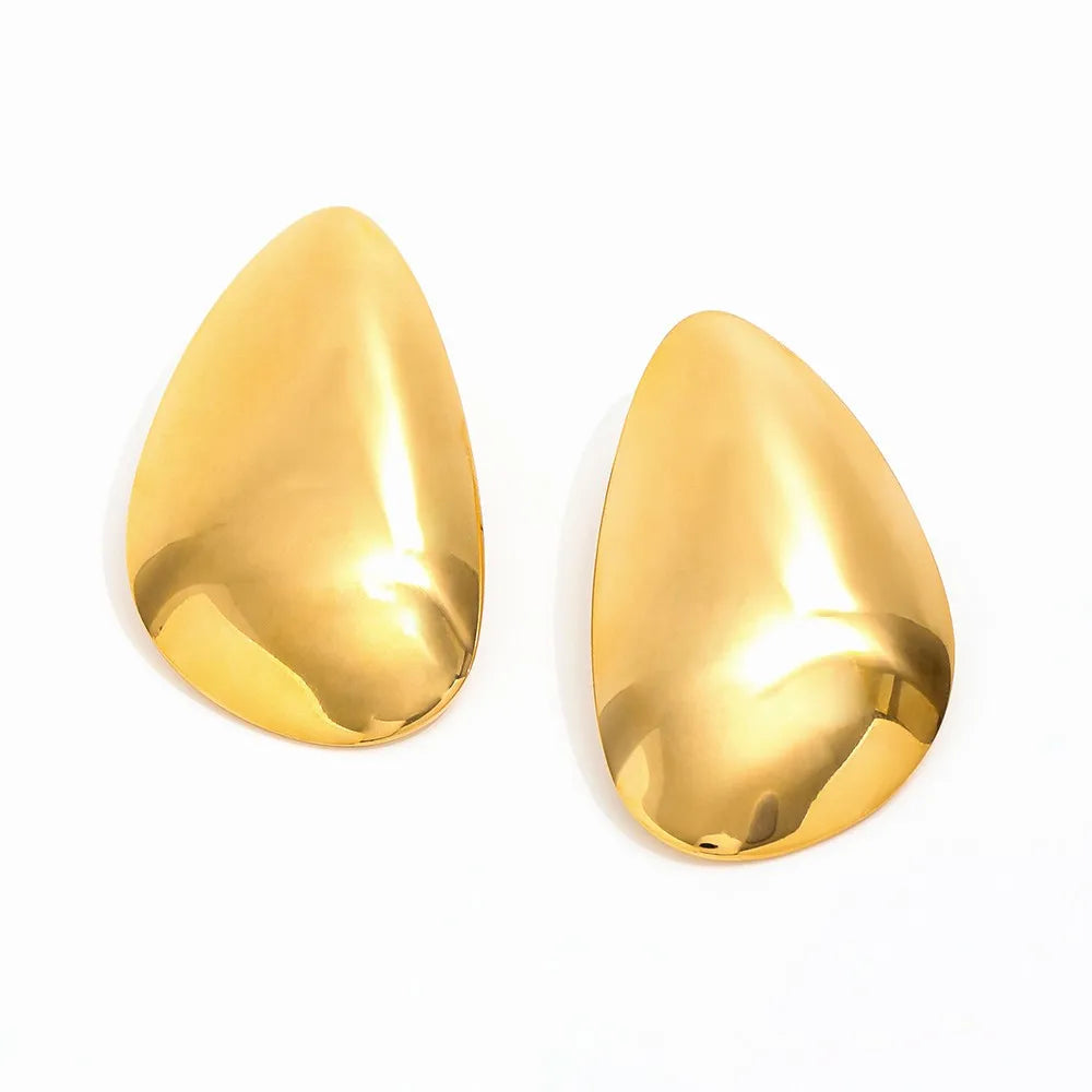 18K PVD Gold Plated Waterproof Trendy Stainless Steel Water Drop Chunky Male Face Stud Earring Fashion Jewelry