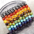 Wholesale Big Factory Luxury Custom Charms Bracelets Gemstone Bead Stretch Black Hematite Stone Bead 7 Chakras Bracelet