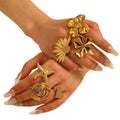Adjustable Vintage Style Stainless Steel Flower Fashion Rings for Women 18K Gold Plated Exaggerated Party Jewelry