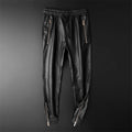 Brand Men Leather Pants Superior Quality Elastic Waist Jogger Pants Motorcycle Pocket Faux Leather Trousers Harem Pants