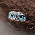 Trendy Antique Silver Animal Owl Ring with Cute Opening Design Fashionable Blue Eyes in Alloy-Cute Owl Ring