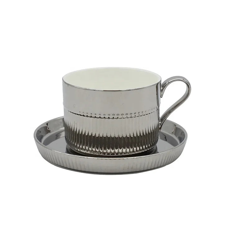 Electroplated Silver Ceramic Tea Coffee Cup Set New Arrival Products Custom logo Mug Ceramic Coffee Mug