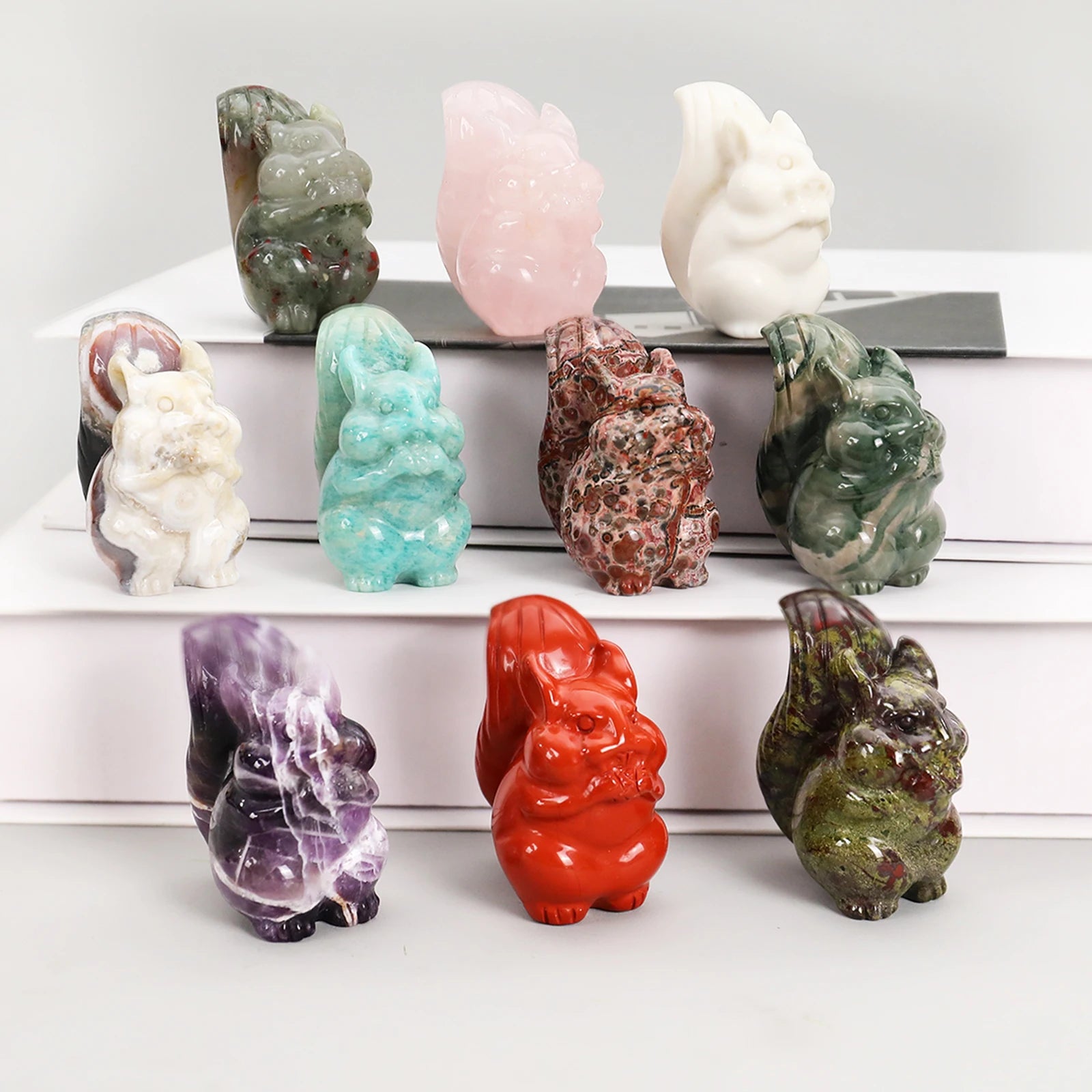 Wholesale Amethyst Natural Crystal Small Squirrel Carving Figurine Healing Stone Animal Ornament Home Decoration Souvenirs Gifts