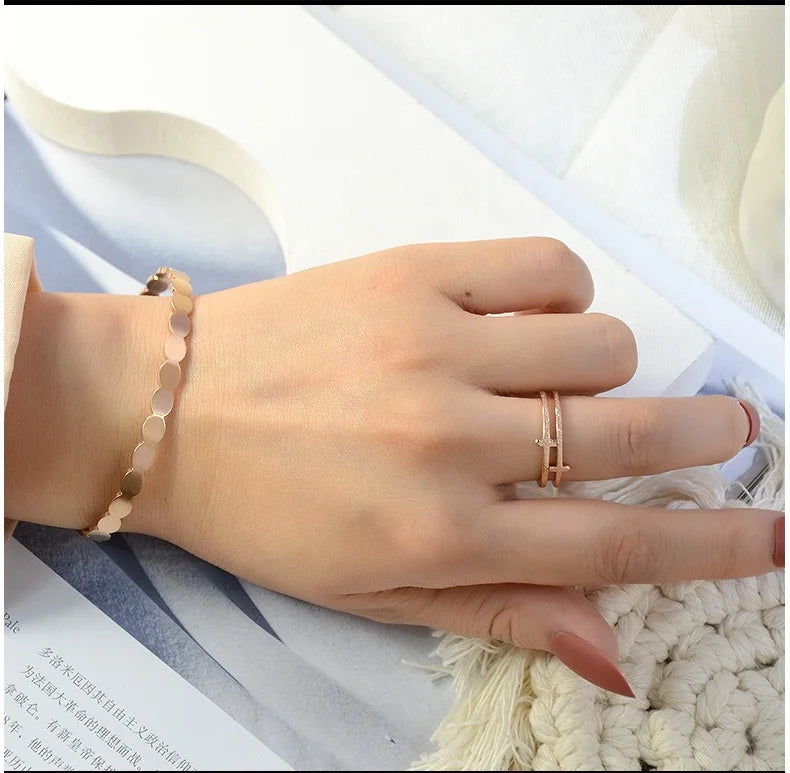 2 Layered Stainless Steel Cross Shape FInger Ring for Women
