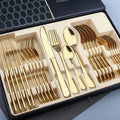 Factory Wholesale 24 Pcs Gold Stainless Steel Cutlery Set Includes Knife Fork Spoon Flatware for Party Silverware Service 6