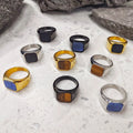COOL VAF Natural Stone Lapis Lazuli Tiger Eye Black Onyx 18K Gold/Silver/Black Signet Ring Pierre Naturelle Obsidienne Piedra