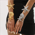 Exaggerated Punk Sea Star Conch Shell Cuff Bangle for Women Gold Color Metal Bracelets Bangles Party Summer Jewelry