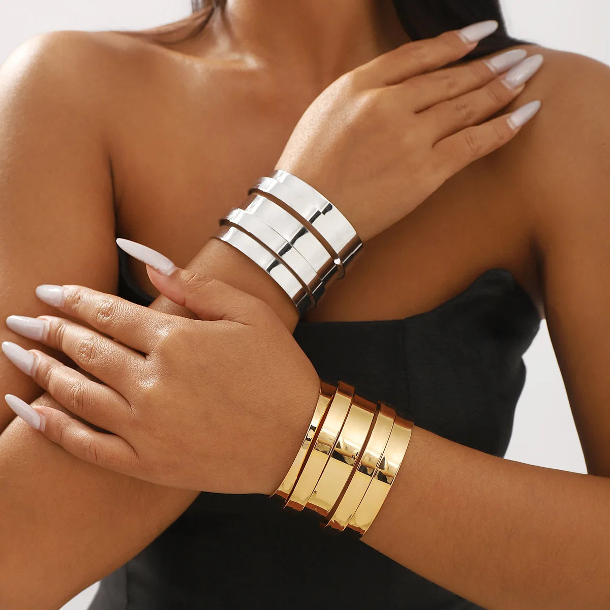 2024 New Arrival Fashion Jewelry Fashion Metallic Multi Layered Bracelet Smooth Design Feel Cold Open Cuff Bangle Bracelet
