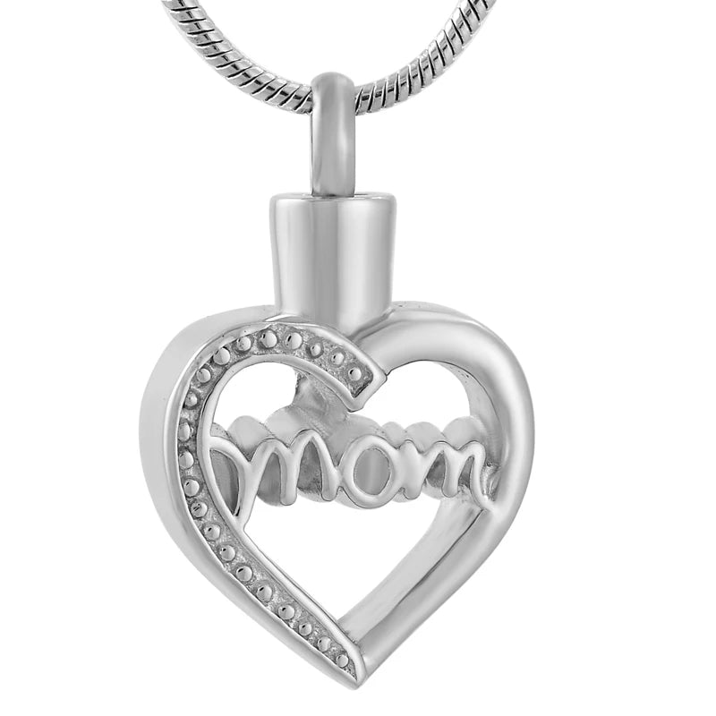 Stainless Steel Heart Ash Holder MOM Cremation Jewelry Locket Pendant Memorial Urn Keepsake Necklace Mama Casket Funeral Jar Urn
