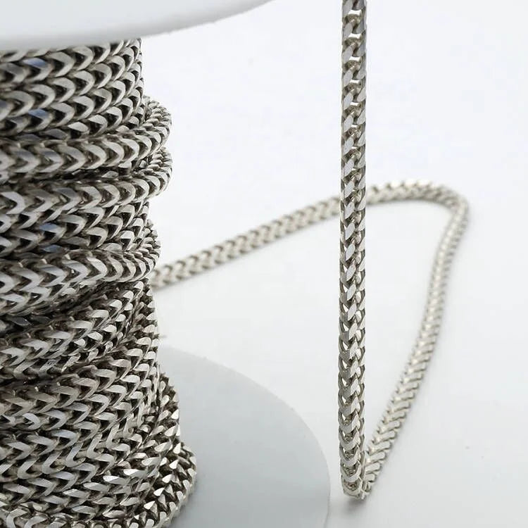 Factory Wholesale Hot Selling Solid Silver fox Tail Men's Chains Male  Franco Chain Hip Hop Chains in Roll
